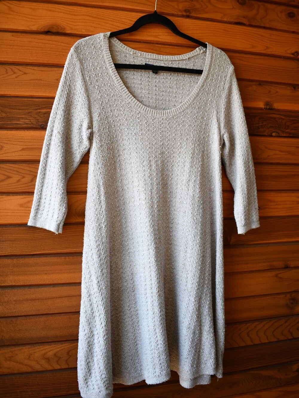 American Eagle Outfitters Light Gray Knit Long-Sleeve Swing Dress